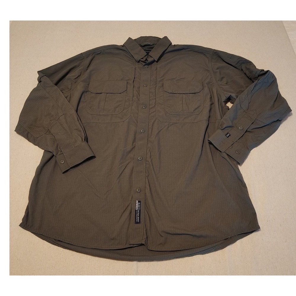 5.11 Tactical Series Mens XL Long Sleeve Ripstop Shirt Olive Drab 72158 Utility